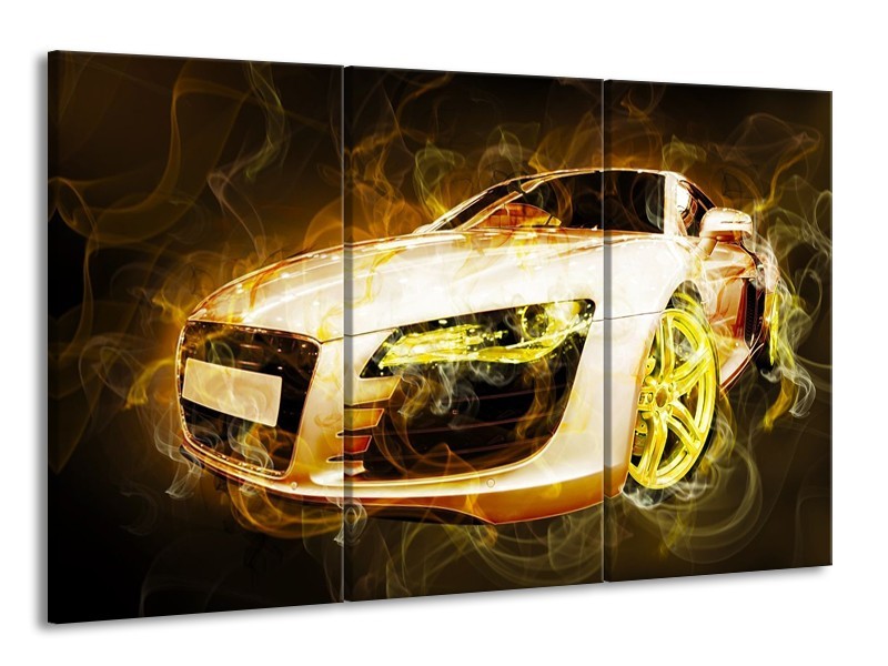 Canvas schilderij Audi | Geel, Wit, Groen | 165x100cm 3Luik