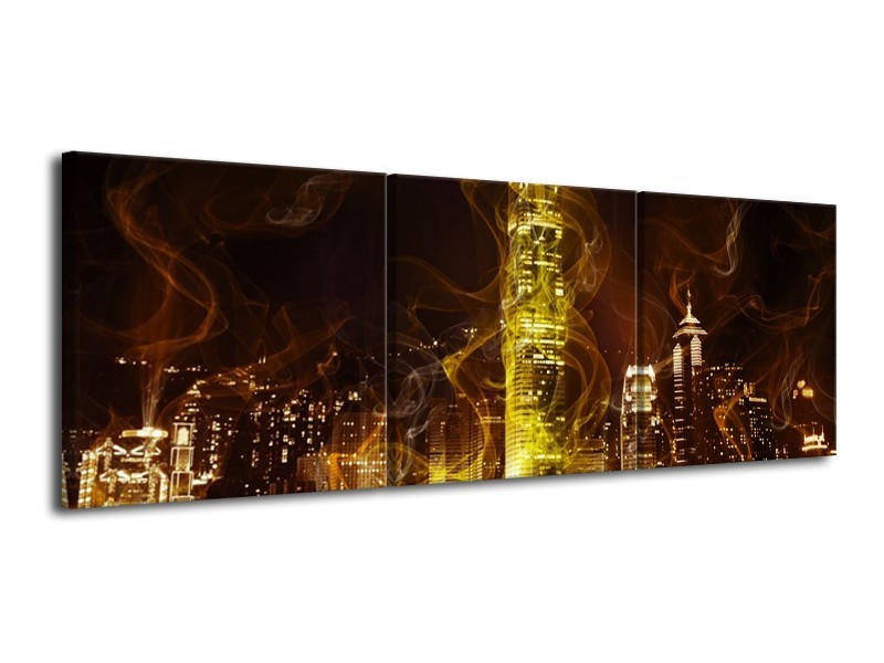 Canvas schilderij Modern | Geel, Wit, Groen | 120x40cm 3Luik