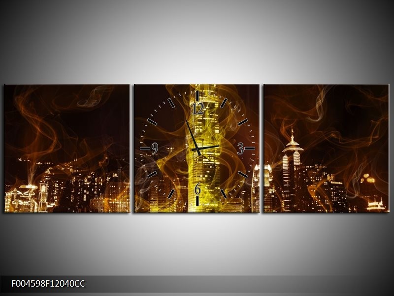 Klok schilderij Modern | Geel, Wit, Groen | 120x40cm 3Luik