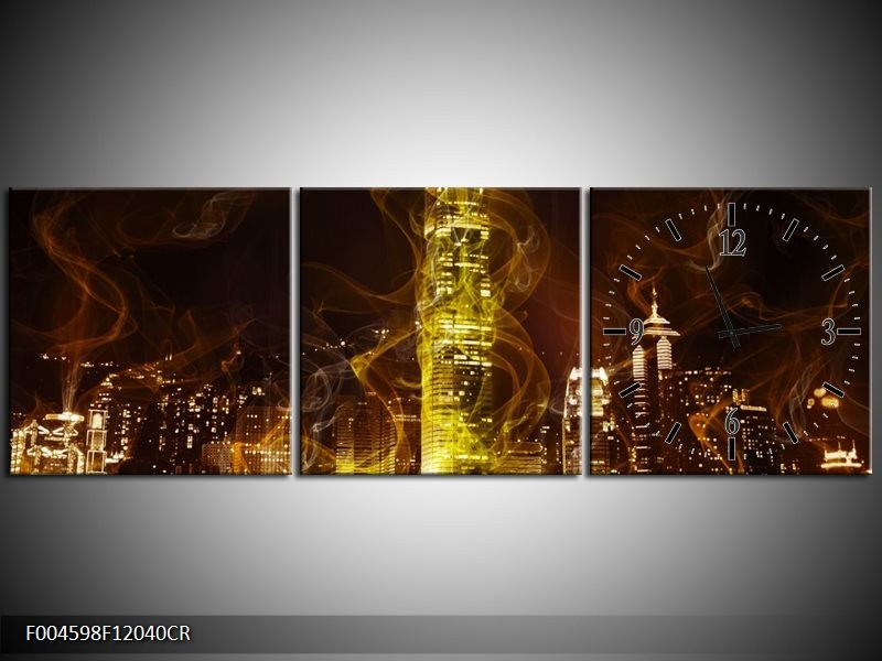 Klok schilderij Modern | Geel, Wit, Groen | 120x40cm 3Luik