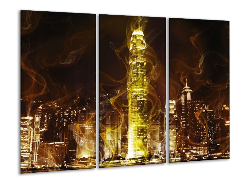 Canvas schilderij Modern | Geel, Wit, Groen | 120x80cm 3Luik