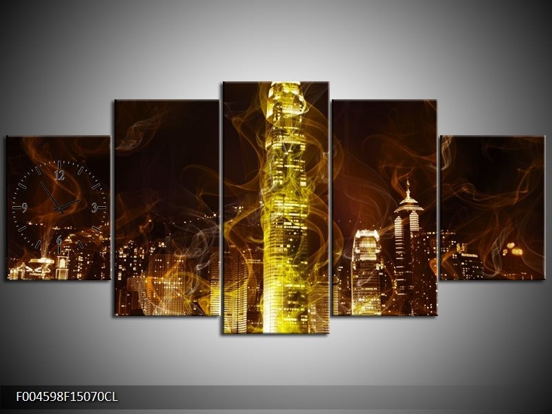 Klok schilderij Modern | Geel, Wit, Groen | 150x70cm 5Luik
