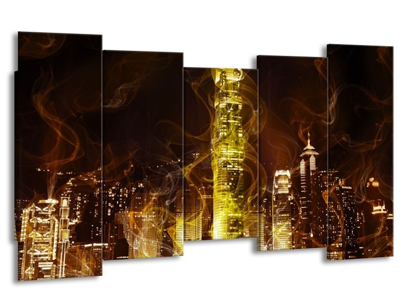 Canvas schilderij Modern | Geel, Wit, Groen | 150x80cm 5Luik