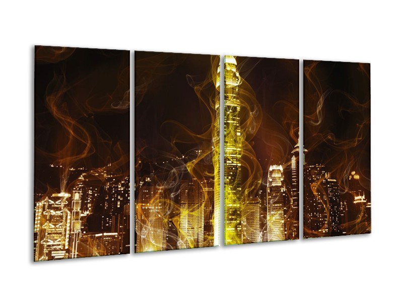 Canvas schilderij Modern | Geel, Wit, Groen | 160x80cm 4Luik