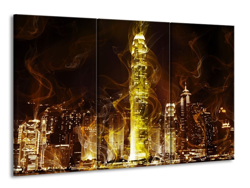 Canvas schilderij Modern | Geel, Wit, Groen | 165x100cm 3Luik