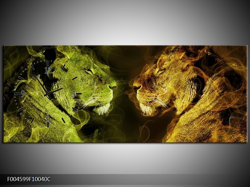 Klok schilderij Leeuw | Geel, Wit, Groen | 100x40cm 1Luik