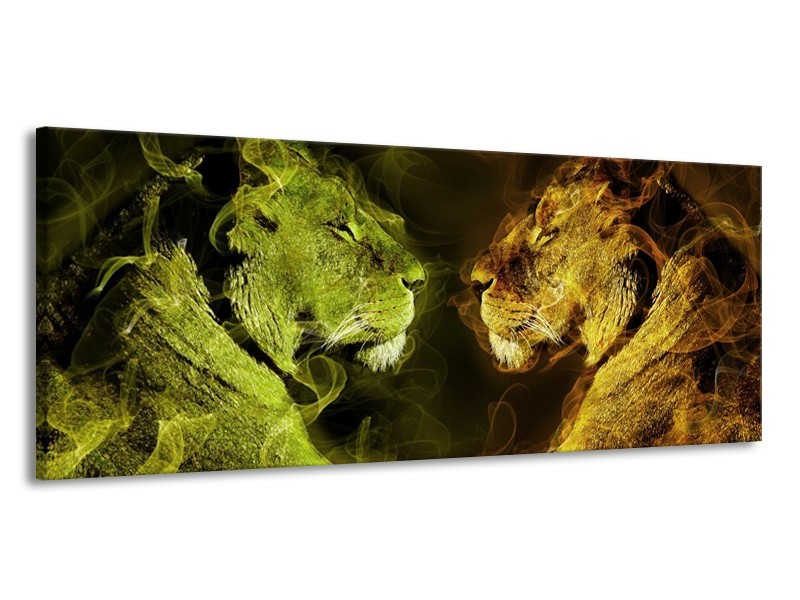 Canvas schilderij Leeuw | Geel, Wit, Groen | 145x58cm 1Luik