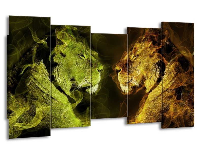 Glas schilderij Leeuw | Geel, Wit, Groen | 150x80cm 5Luik
