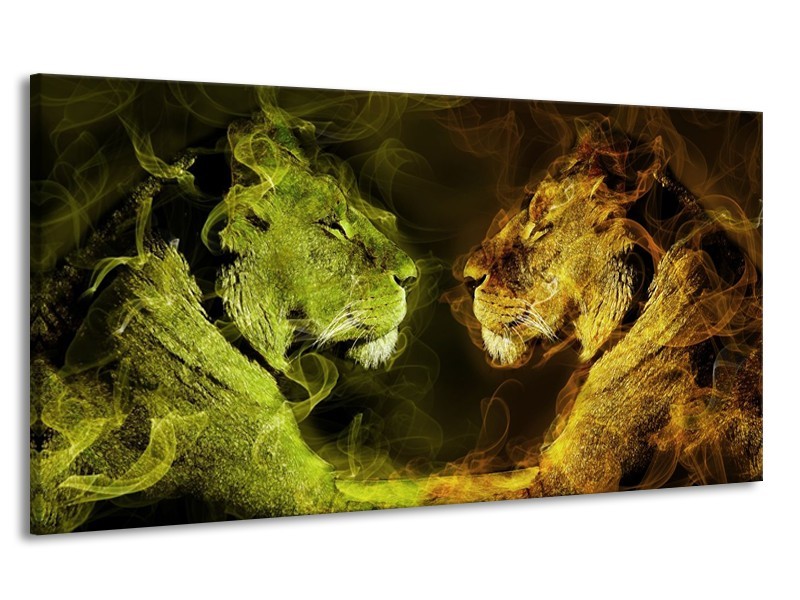 Canvas schilderij Leeuw | Geel, Wit, Groen | 170x90cm 1Luik