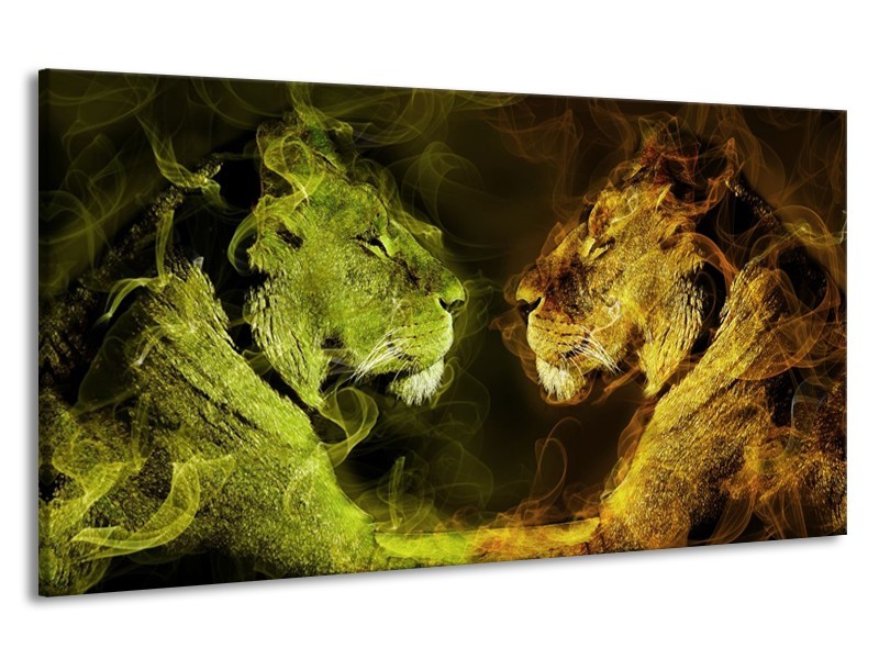 Canvas schilderij Leeuw | Geel, Wit, Groen | 190x100cm 1Luik