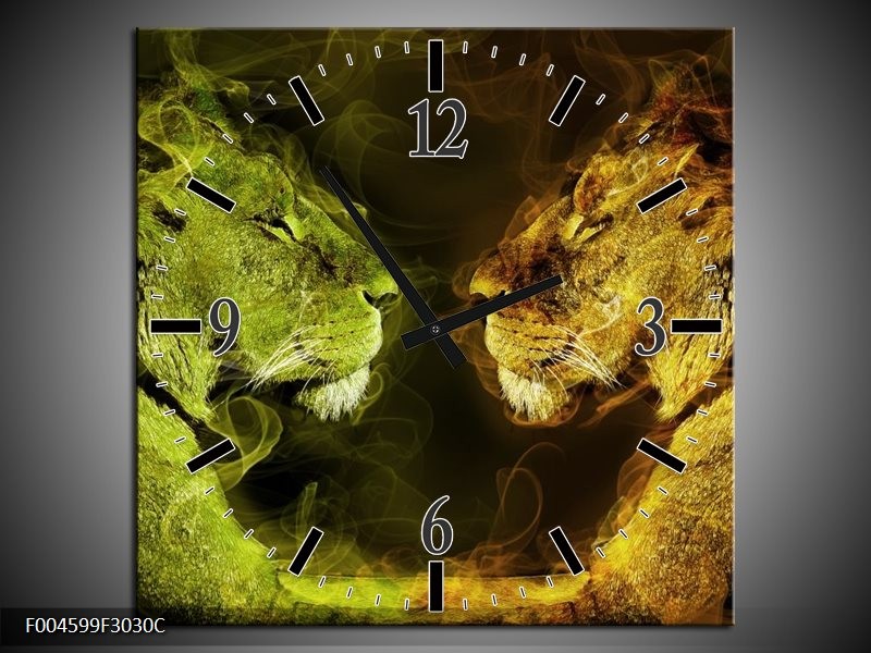 Klok schilderij Leeuw | Geel, Wit, Groen | 30x30cm 1Luik