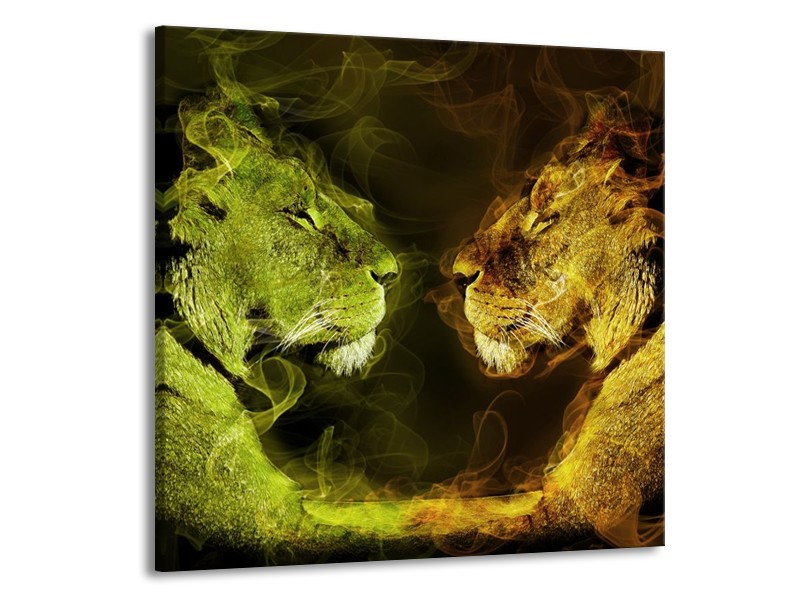 Canvas schilderij Leeuw | Geel, Wit, Groen | 50x50cm 1Luik