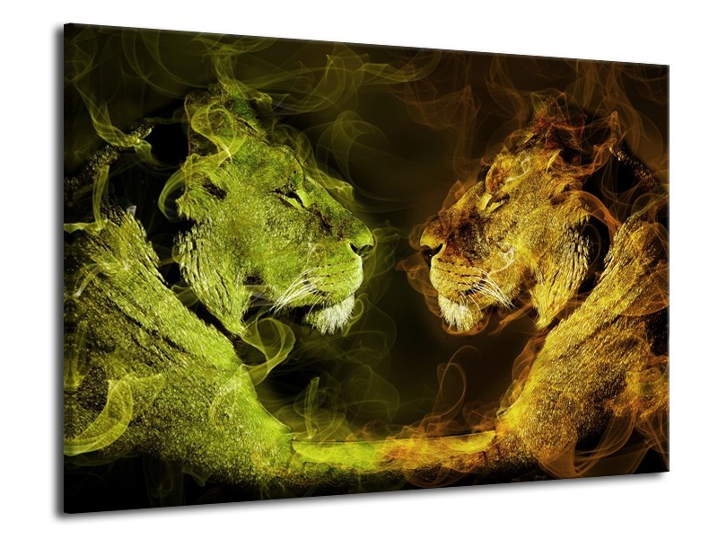 Glas schilderij Leeuw | Geel, Wit, Groen | 70x50cm 1Luik
