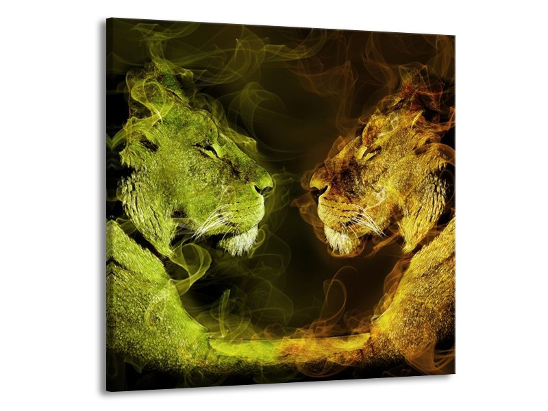 Canvas schilderij Leeuw | Geel, Wit, Groen | 70x70cm 1Luik