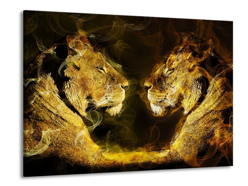 Canvas schilderij Leeuw | Geel, Wit, Groen | 100x70cm 1Luik
