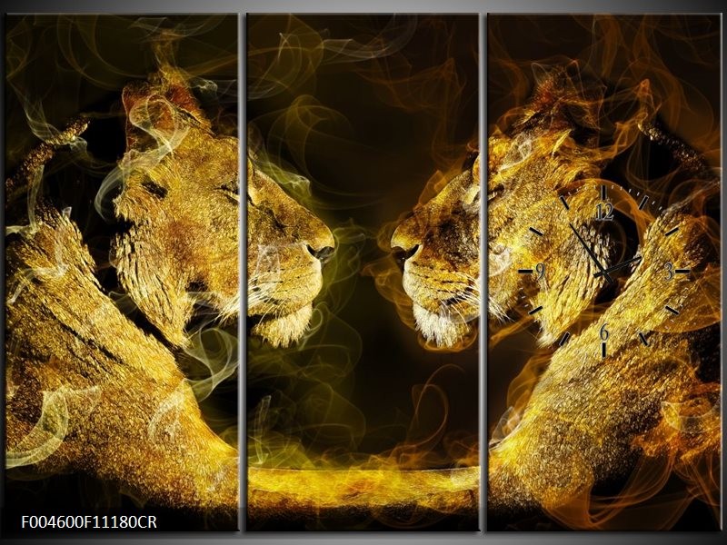 Klok schilderij Leeuw | Geel, Wit, Groen | 111x80cm 3Luik