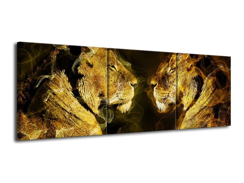 Glas schilderij Leeuw | Geel, Wit, Groen | 120x40cm 3Luik