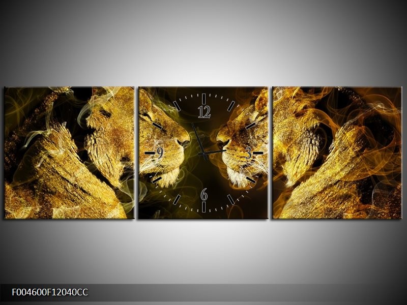 Klok schilderij Leeuw | Geel, Wit, Groen | 120x40cm 3Luik