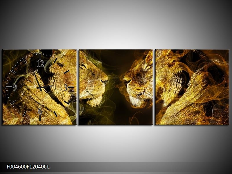 Klok schilderij Leeuw | Geel, Wit, Groen | 120x40cm 3Luik