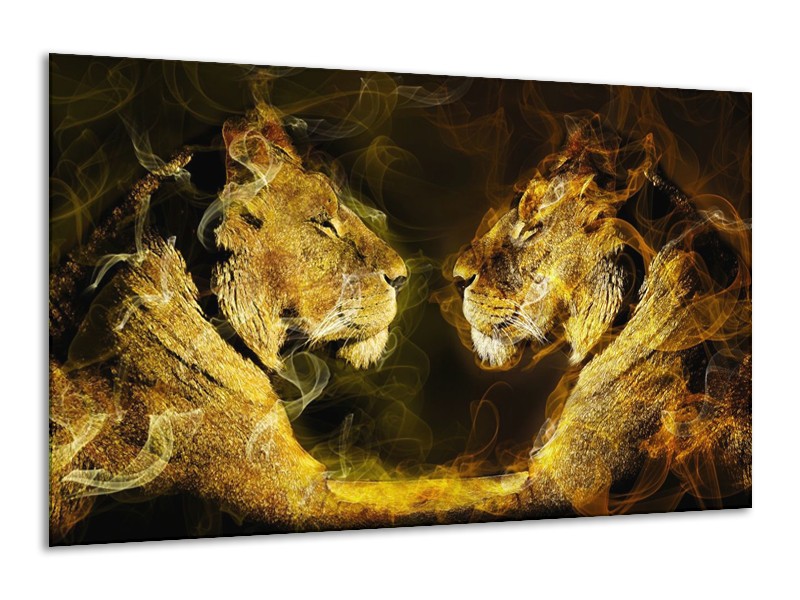 Canvas schilderij Leeuw | Geel, Wit, Groen | 120x70cm 1Luik