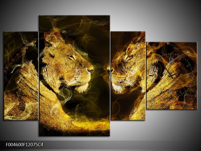 Klok schilderij Leeuw | Geel, Wit, Groen | 120x75cm 4Luik