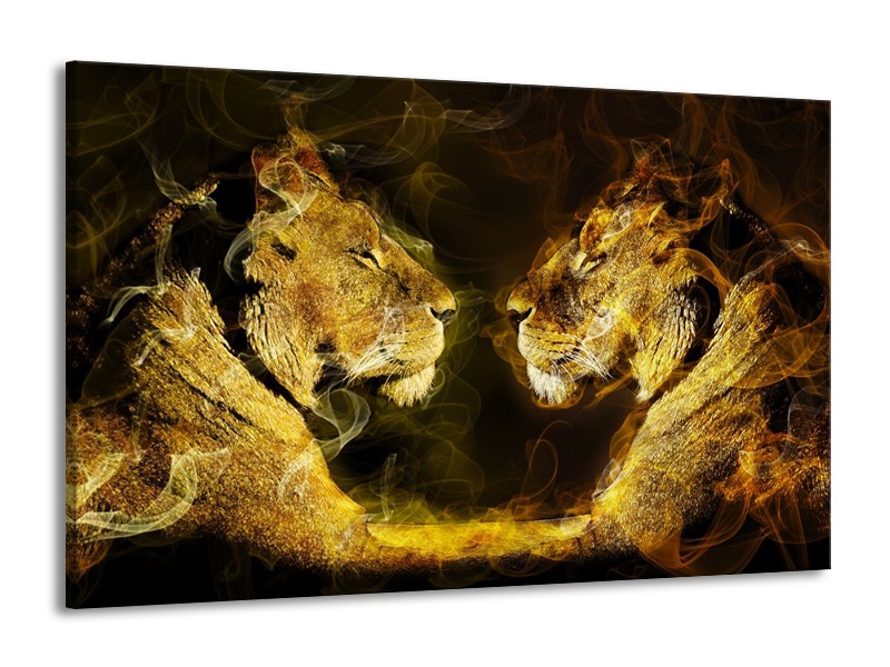 Canvas schilderij Leeuw | Geel, Wit, Groen | 140x90cm 1Luik