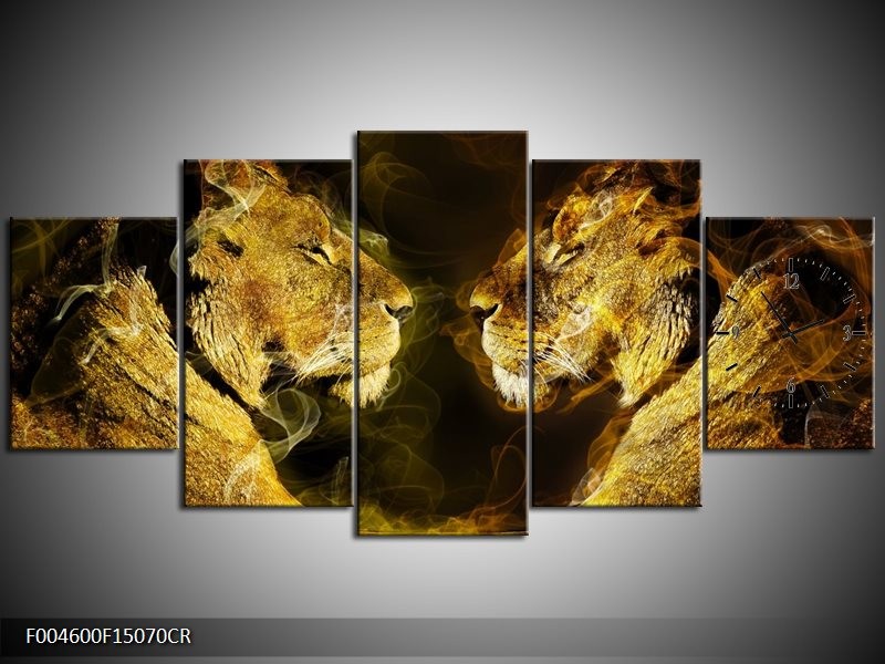 Klok schilderij Leeuw | Geel, Wit, Groen | 150x70cm 5Luik
