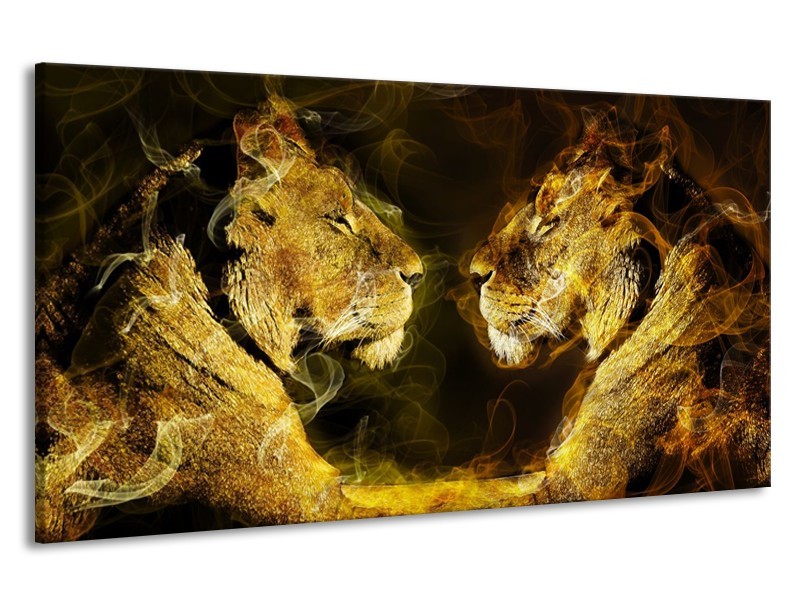 Canvas schilderij Leeuw | Geel, Wit, Groen | 190x100cm 1Luik