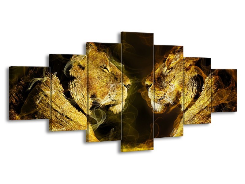Glas schilderij Leeuw | Geel, Wit, Groen | 210x100cm 7Luik