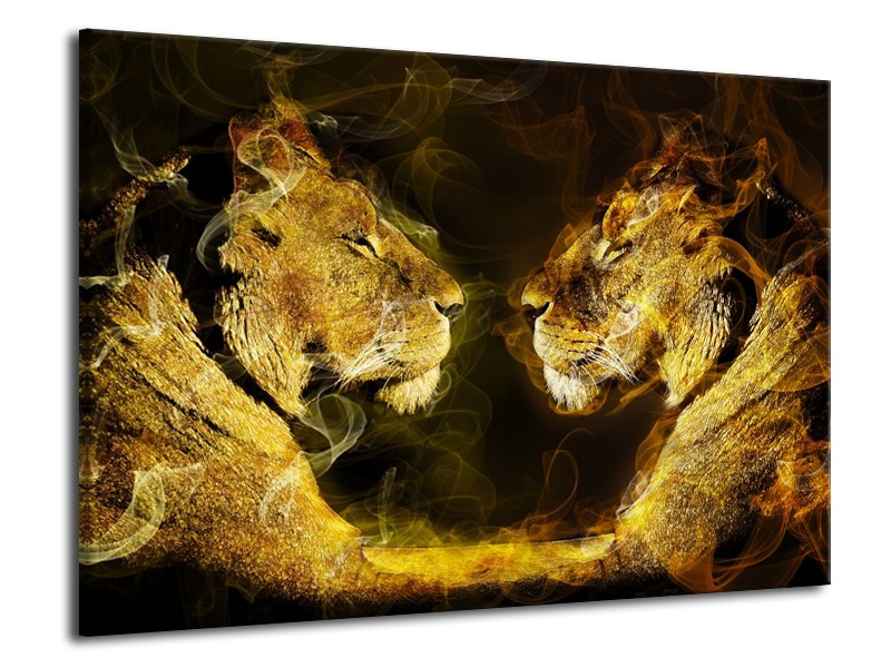 Canvas schilderij Leeuw | Geel, Wit, Groen | 70x50cm 1Luik
