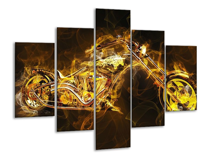 Canvas schilderij Motor | Geel, Wit, Groen | 100x70cm 5Luik