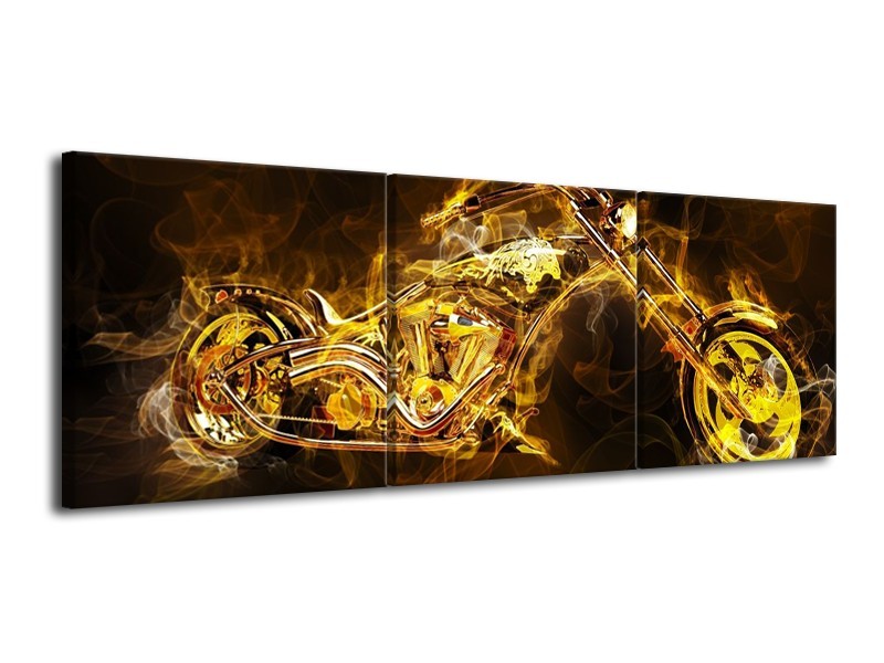 Glas schilderij Motor | Geel, Wit, Groen | 120x40cm 3Luik