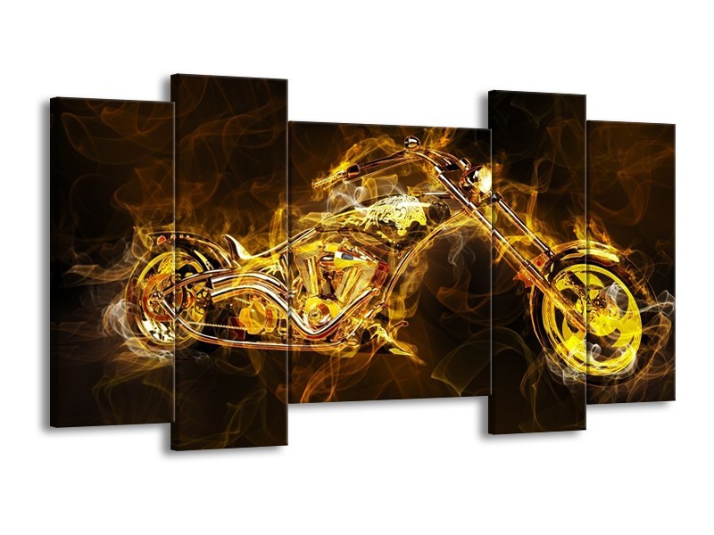 Canvas schilderij Motor | Geel, Wit, Groen | 120x65 5Luik