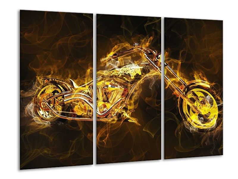 Canvas schilderij Motor | Geel, Wit, Groen | 120x80cm 3Luik