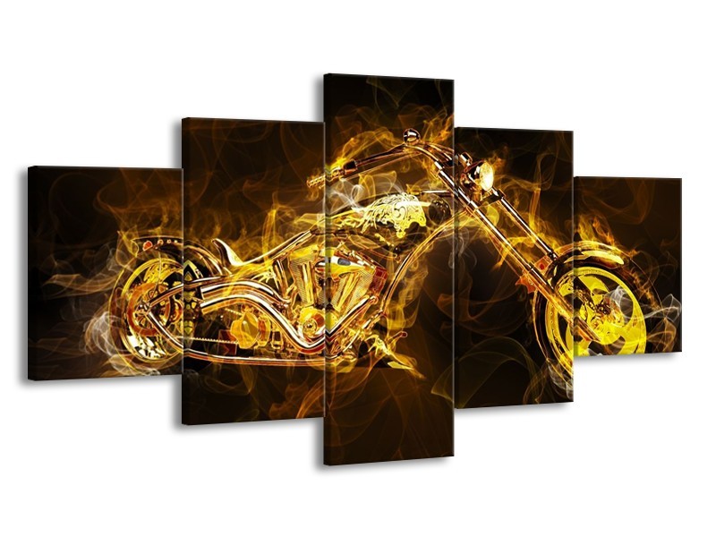 Canvas schilderij Motor | Geel, Wit, Groen | 150x80cm 5Luik