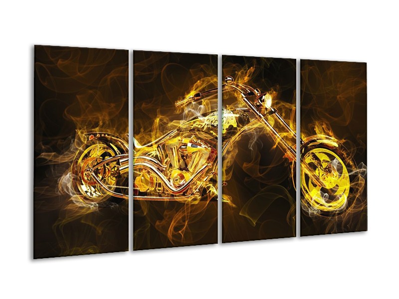 Canvas schilderij Motor | Geel, Wit, Groen | 160x80cm 4Luik