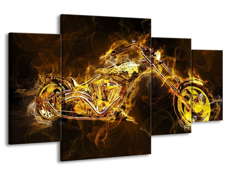 Canvas schilderij Motor | Geel, Wit, Groen | 160x90cm 4Luik