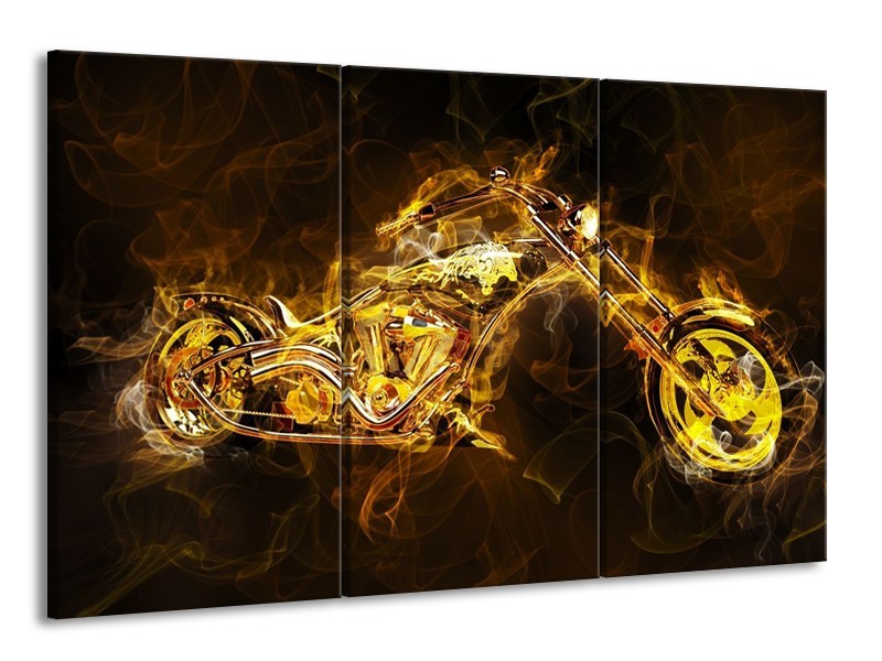 Canvas schilderij Motor | Geel, Wit, Groen | 165x100cm 3Luik