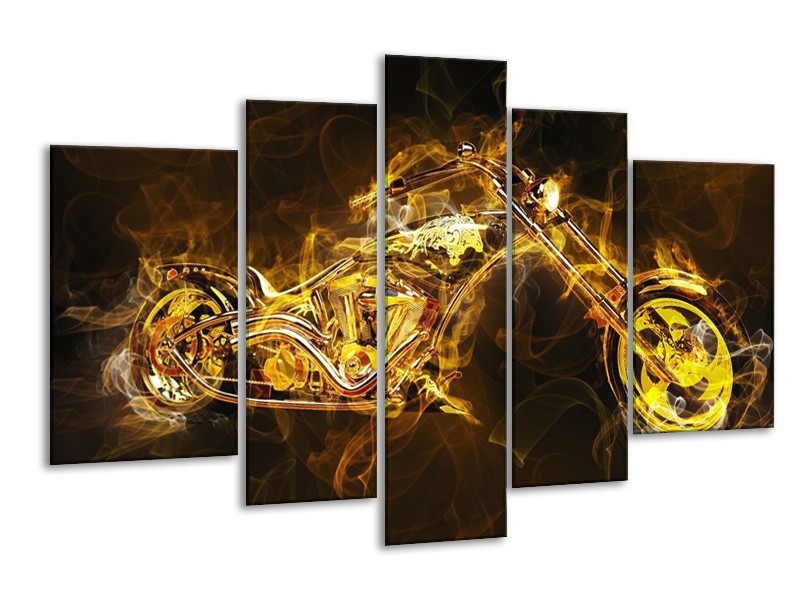 Canvas schilderij Motor | Geel, Wit, Groen | 170x100cm 5Luik