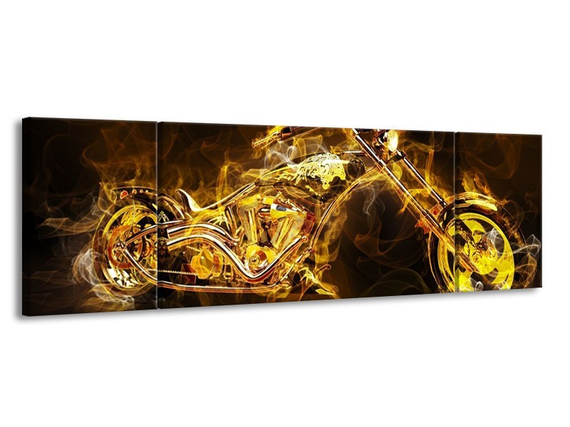 Glas schilderij Motor | Geel, Wit, Groen | 170x50cm 3Luik