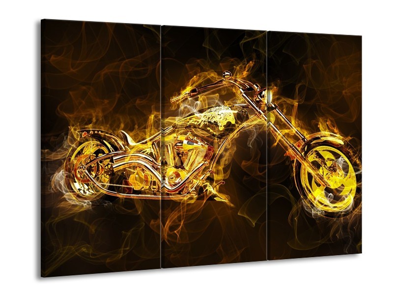 Canvas schilderij Motor | Geel, Wit, Groen | 90x60cm 3Luik