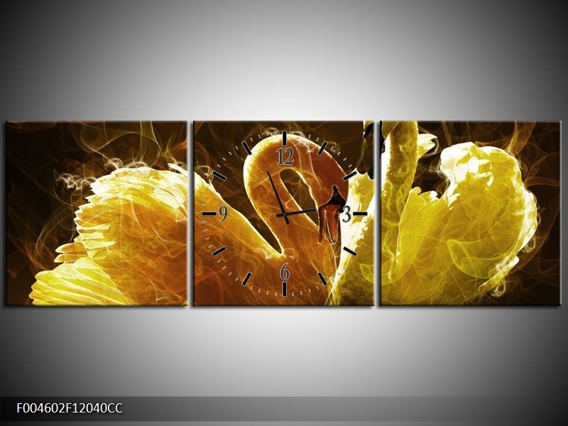 Klok schilderij Zwaan | Geel, Wit, Groen | 120x40cm 3Luik