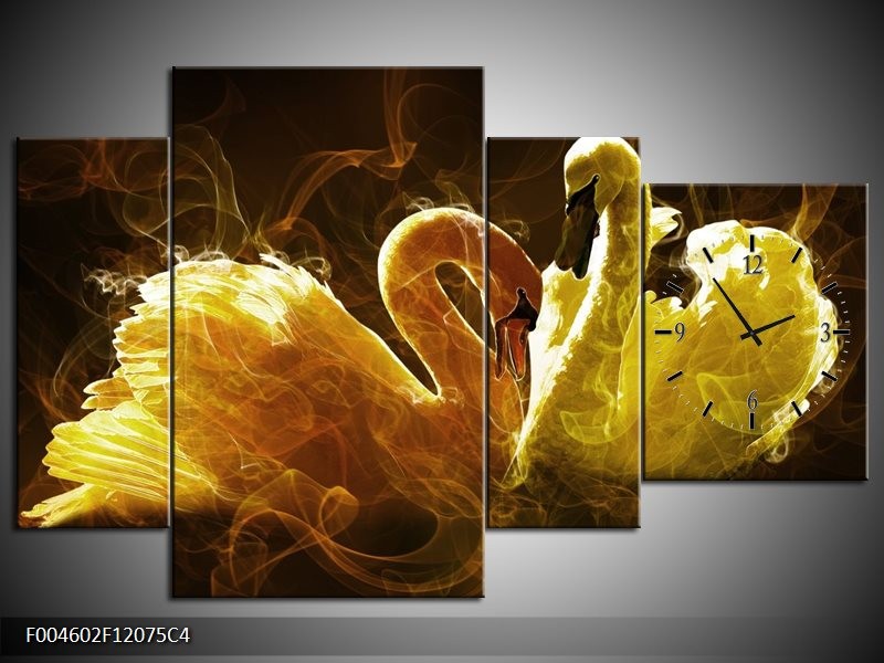 Klok schilderij Zwaan | Geel, Wit, Groen | 120x75cm 4Luik