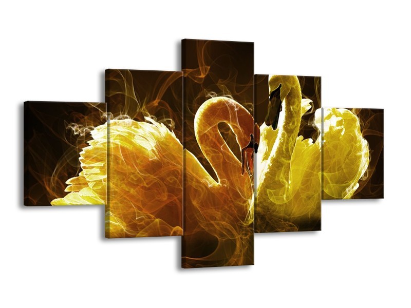 Canvas schilderij Zwaan | Geel, Wit, Groen | 125x70cm 5Luik