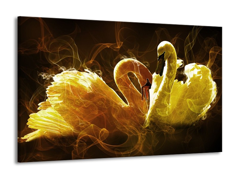 Canvas schilderij Zwaan | Geel, Wit, Groen | 140x90cm 1Luik