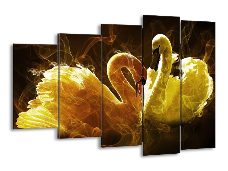 Canvas schilderij Zwaan | Geel, Wit, Groen | 150x100cm 5Luik