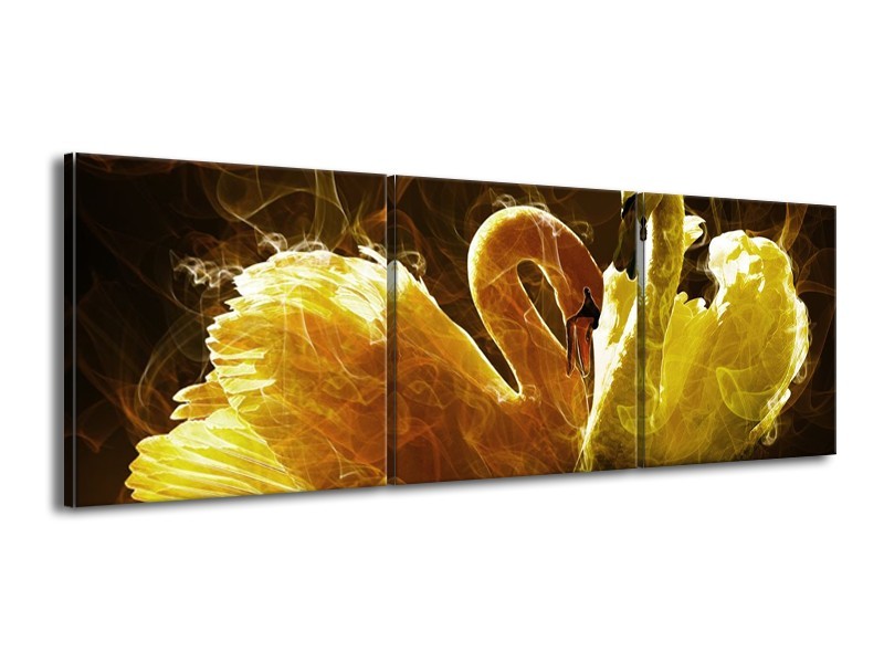 Canvas schilderij Zwaan | Geel, Wit, Groen | 150x50cm 3Luik