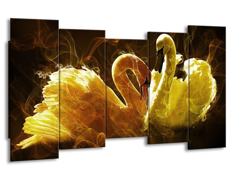 Canvas schilderij Zwaan | Geel, Wit, Groen | 150x80cm 5Luik