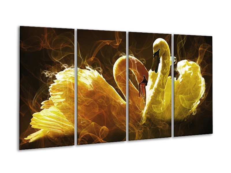 Canvas schilderij Zwaan | Geel, Wit, Groen | 160x80cm 4Luik