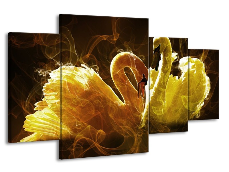 Canvas schilderij Zwaan | Geel, Wit, Groen | 160x90cm 4Luik